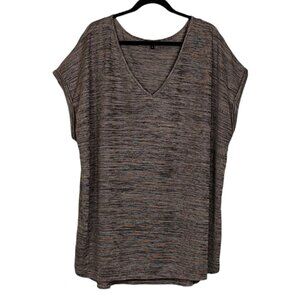 💠 George Relaxed Tunic Top Womens Plus Size 4X Brown Vneck Short Sleeve Shimmer